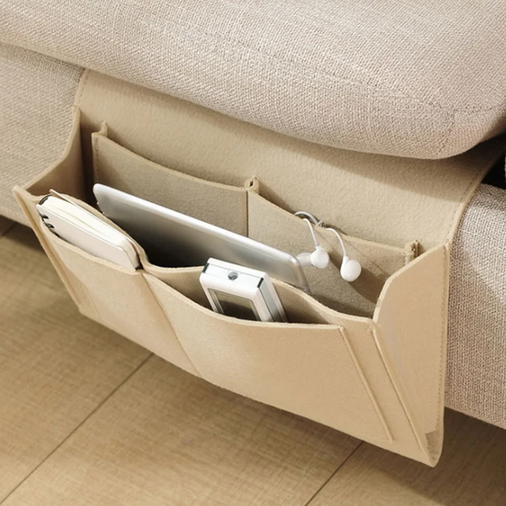 

1pcs Felt Bedside Storage Caddy With Multiple Pockets For Bed Sofa Dorm Remote Phone Book Tablet Holder Armrest Organizer Bag