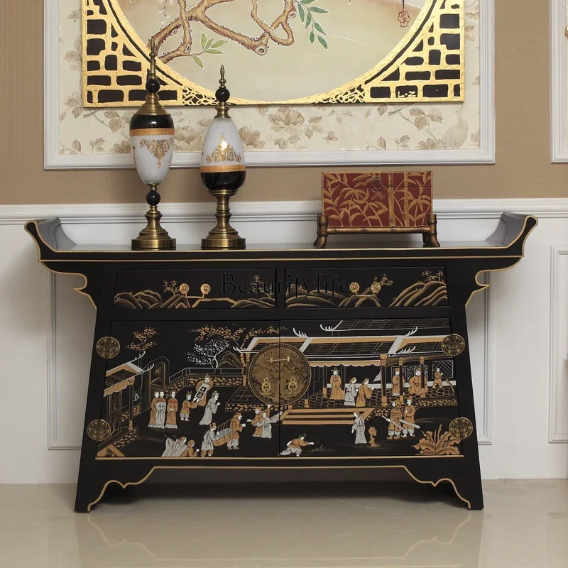 

yj5 Neoclassical Chinese Style Black Gold-Trimmed High-End Villa Club Entrance Hallway Decorative Cabinet