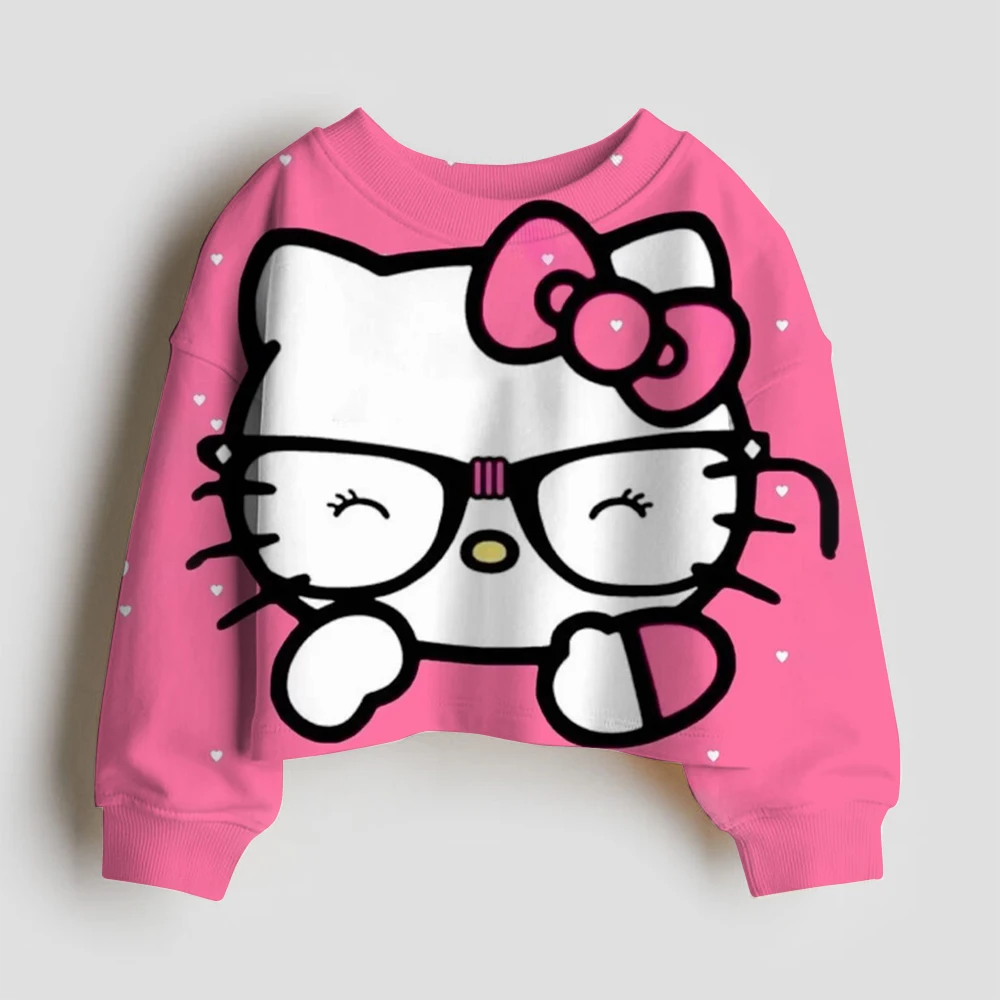 Толстовка с принтом «Hello Kitty» детские пальто длинными рукавами толстовки капюшоном для девочек-подростков пуловер маленьких детей Фото №5