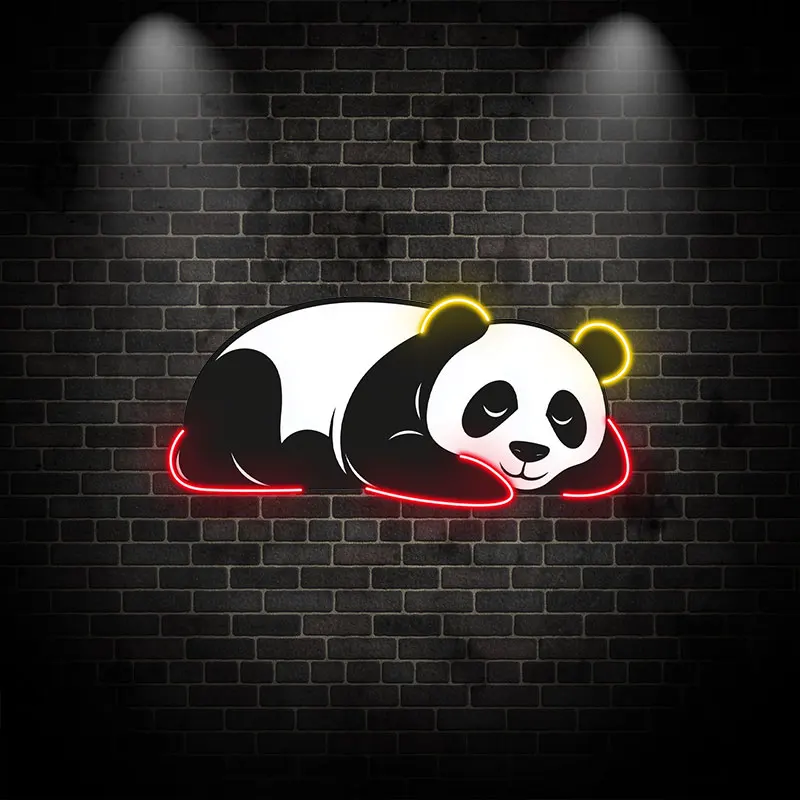 Toysign Cute Sleeping Panda Neon Light Art, Adorable LED Decor for Kids Room, Nursery, Playroom, Red & Yellow Glow, Animal Decor