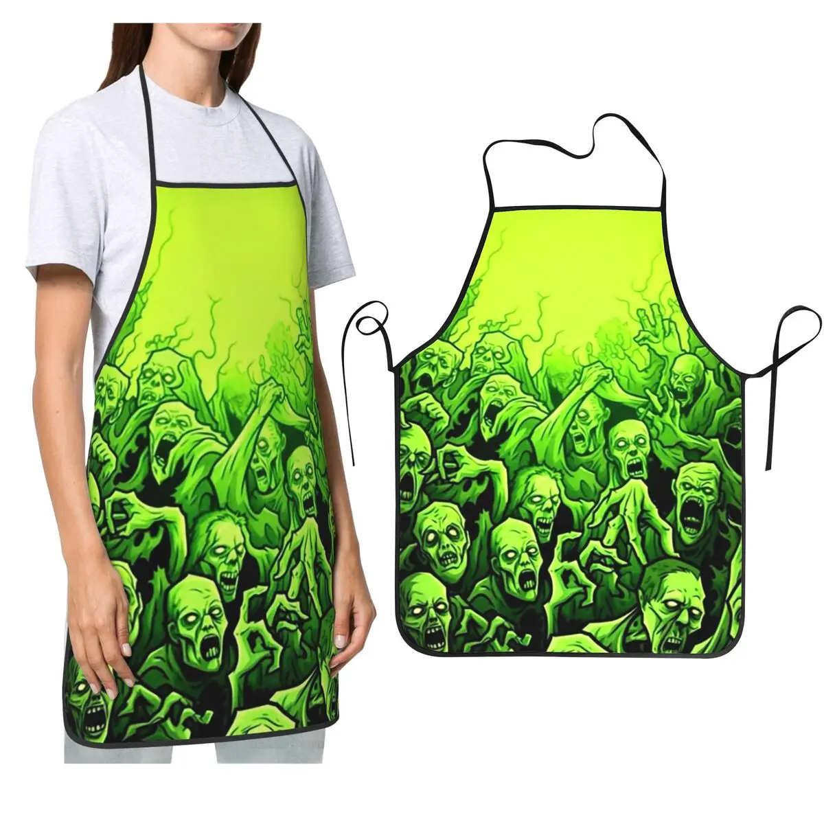

Призрачный череп с принтом, светящиеся ужасы, ночь, Хэллоуин, фартуки для шеф-повара, кулинарии, кухни, нагрудник для уборки кухни, передник для женщин и мужчин