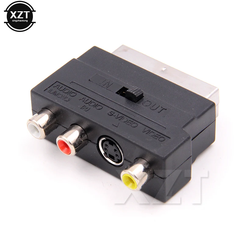 NEW 21Pin SCART Male to 3 RCA Female AV Audio Video Adapter Converter for TV VCR SCART Adapter with Switch Gold-plated Connector