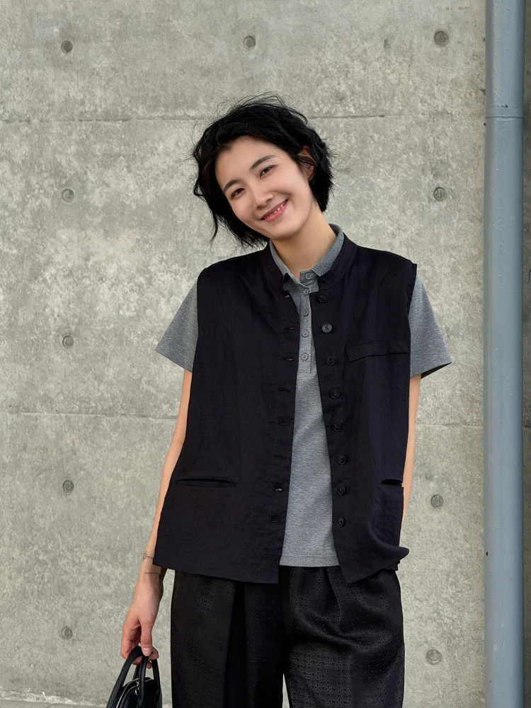 

Женский льняной жилет Langqing Tong в японском стиле, весенний, тонкий, новый, свободный, многослойный, повседневный, с открытыми плечами