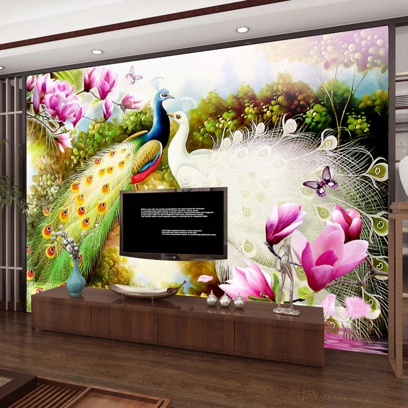 Custom 3D Mural Wallpaper Hand Painted Flowers Birds Peacock Oil Painting Bedroom Living room sofa TV background wall restaurant