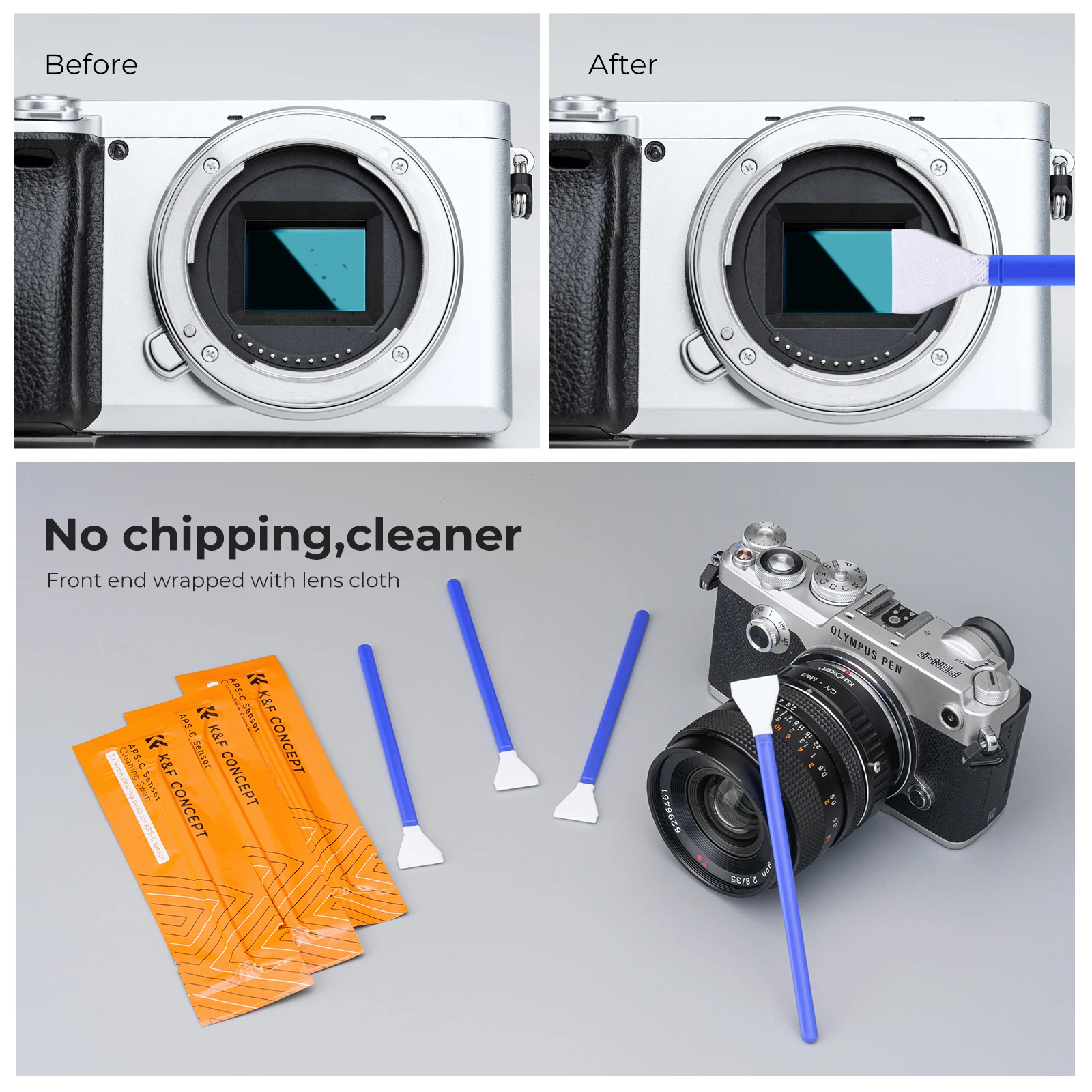 K&F Concept 16mm APS-C Frame/24mm Full Frame Sensor Cleaning Swabs 10Pcs Packed Individually Vacuum For DSLR Digital Camera