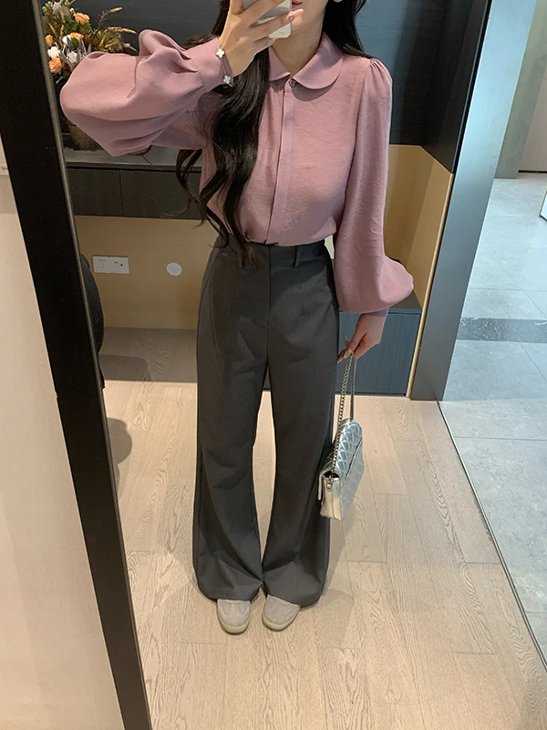 

Женские брюки XIN с высокой талией, прямые, из шерсти и шелка, повседневные, удлиненные, стройнящие, универсальные, для весны