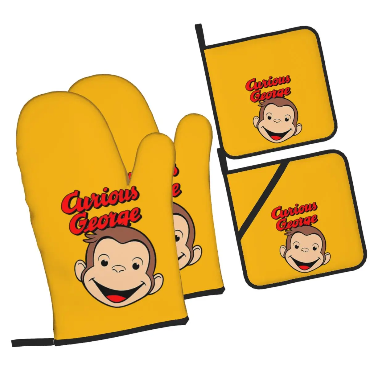

Curious George Oven Mitts and Pot Holder Sets of 4 for Baking Kitchen Cooking BBQ Resistant Non-Slip Gloves