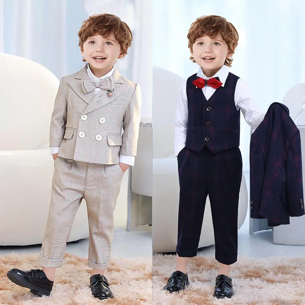 

Gentle Kids Luxurious Jacket Vest Pants Bowtie Party Photography Suit Flower Boys Ceremony Costume Child Birthday Wedding Dress