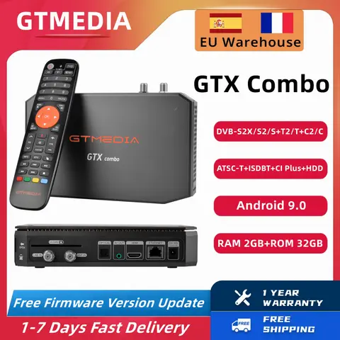 GTMEDIA GTX 콤보 4K/8K UHD 스마트 TV 박스 안드로이드 9.0+DVB-S/S2/S2X+T/T2+C/C2,2GB+32GB,CA 카드 슬롯&CI+1.4,SATA-HDD,BT4.1 디코더