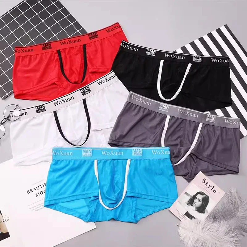 Fashion Mid-rise Underwear Men Panties Ice Silk Seamless U Convex Pouch Pants Male Sexy Thin Breathable Boxer Shorts Underpants