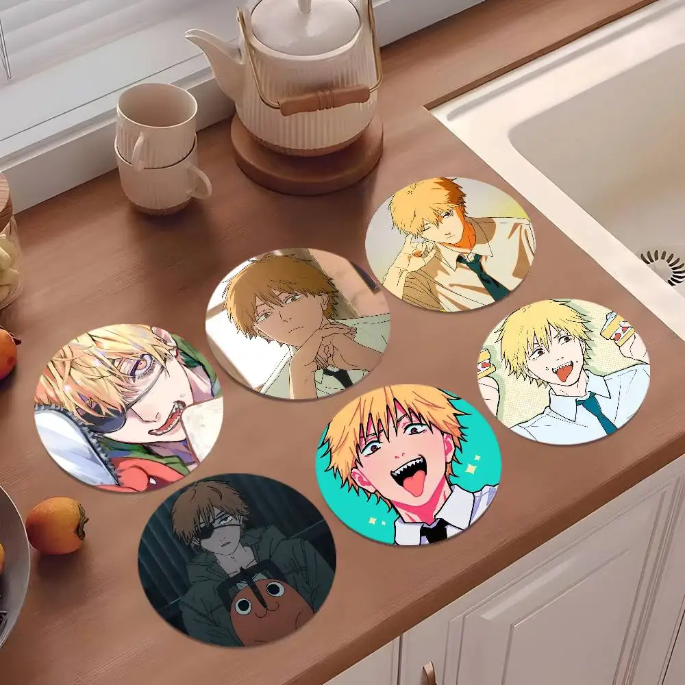 Denji Anime Character Coasters 10cm Round Wooden Suitable Fo