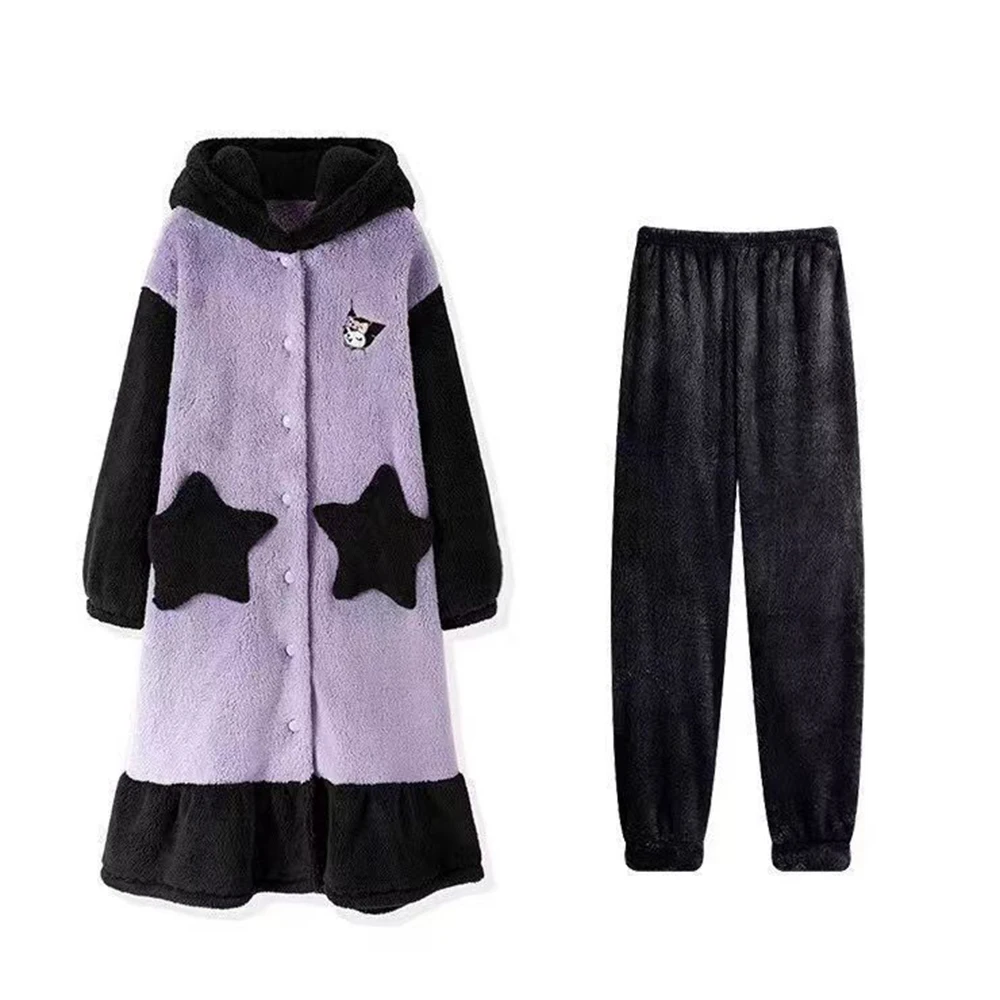 Kawaii Little Devil Women's Pajamas Robes Winter Thicken Warm Cartoon Anime Set Autumn Winter Student Pajamas Home Clothing Gift