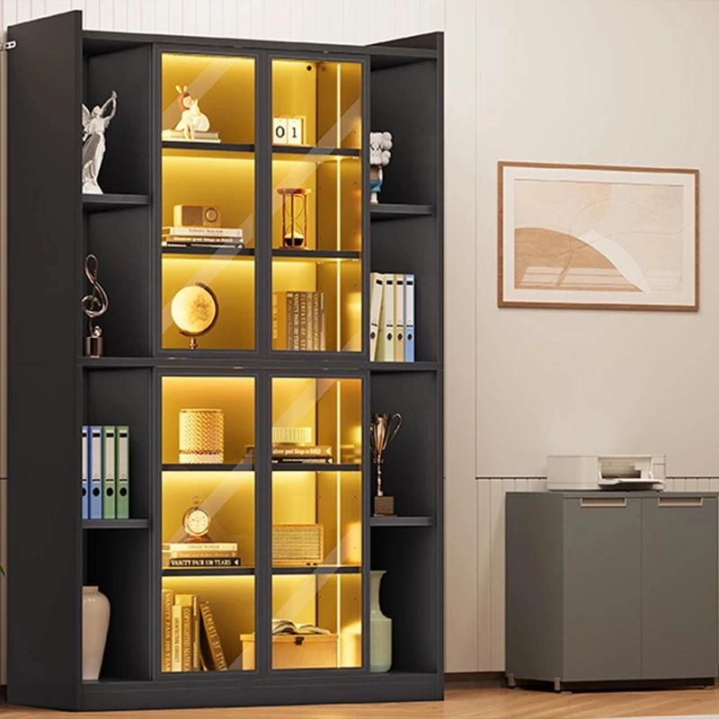 custom.Factory High Quality Commercial Display Cabinet Decorative Storage Rack Tempered Glass Door Adjustable Metal Shelf LED Li