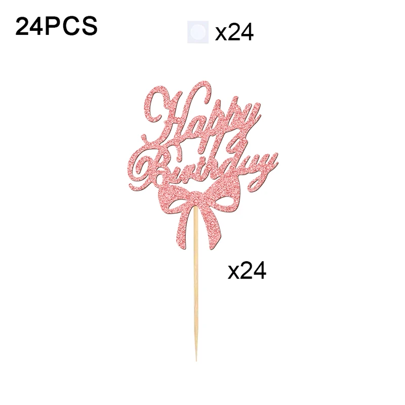 YOMDID 24 Stück Cupcake-Topper mit Schleife und Schriftzug „Happy Birthday“, Kuchenaufsätze für Hochzeit, Geburtstag, Dekorationen, Decoracion Cumpleaños – Detail 6