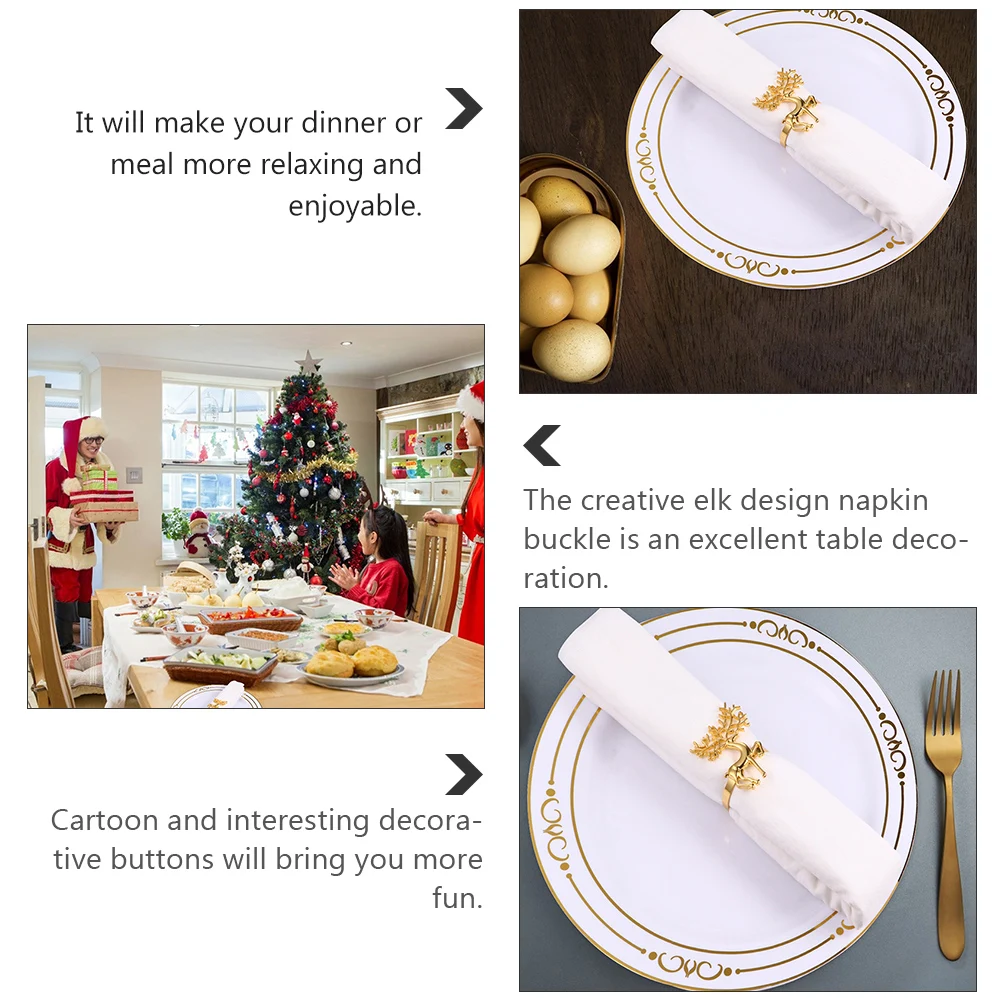 

Zinc Alloy Napkin Buckle Elk Design Cartoon Decorative Buttons Table Kitchen Bar Accessories Holiday Party Rings Holder