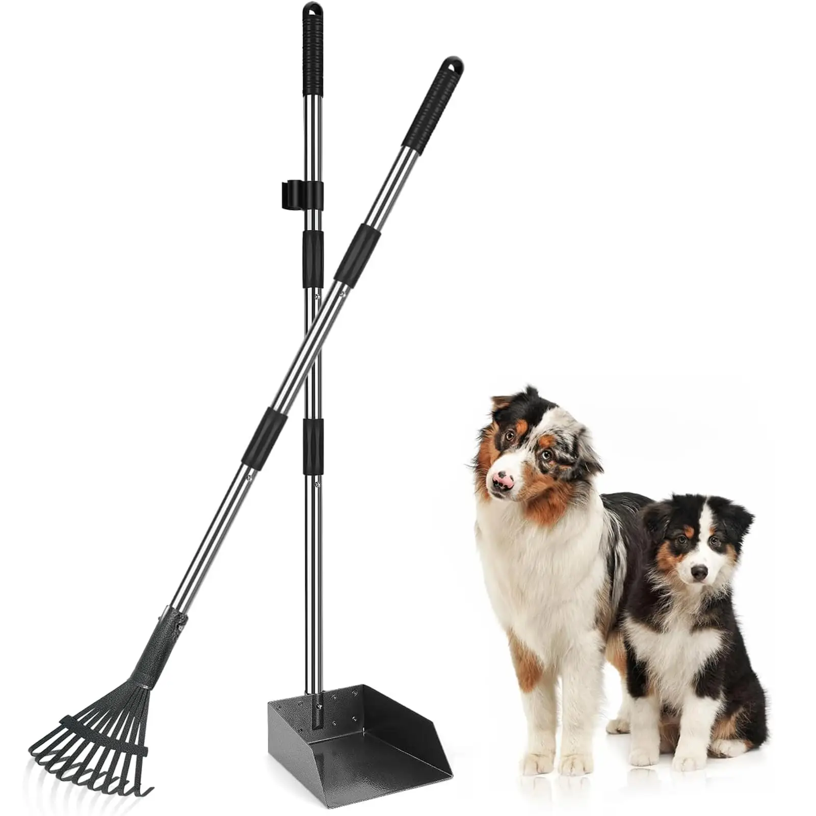 

Adjustable Long Handle Dog Poop Scooper Durable Metal Rake Tray Plastic Poop Scoop For Pet Feces Fallen Leaves Soil Collection