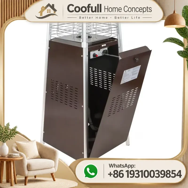1500W Pyramid Patio Heater Iron Glass Tube Pulse Ignition Gas Outdoor Garden Heating Modern Stylish Design