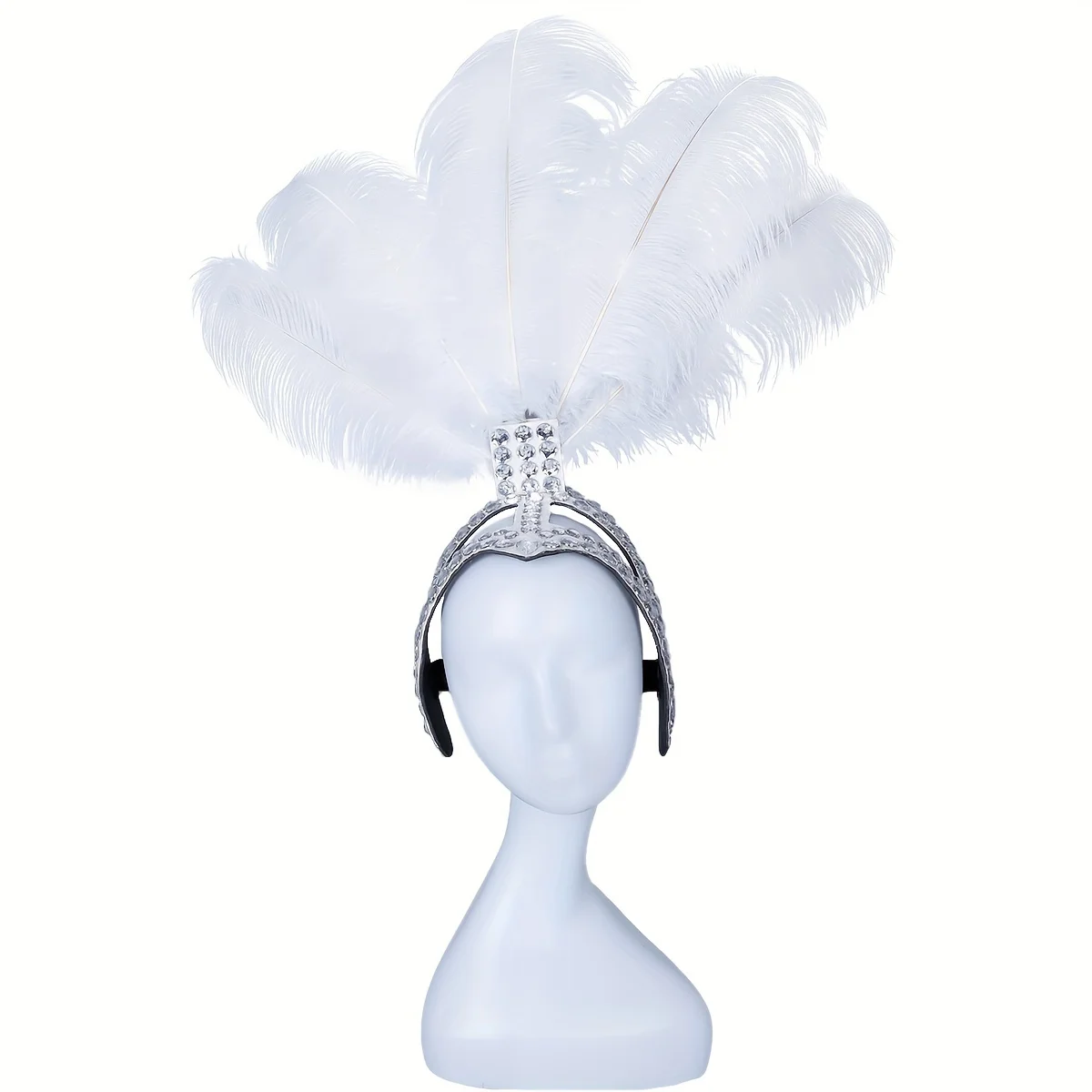 Glamorous 1920s Inspired Feather Headband with Rhinestones Adjustable DIY Costume Accessory for Halloween Graduation Parties Ava