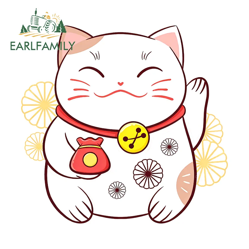 EARLFAMILY Maneki Neko Lucky Cat Sticker Creative Windshield Decal Occlusion Scratch Scratch-Proof Windshield Window Trunk Decor