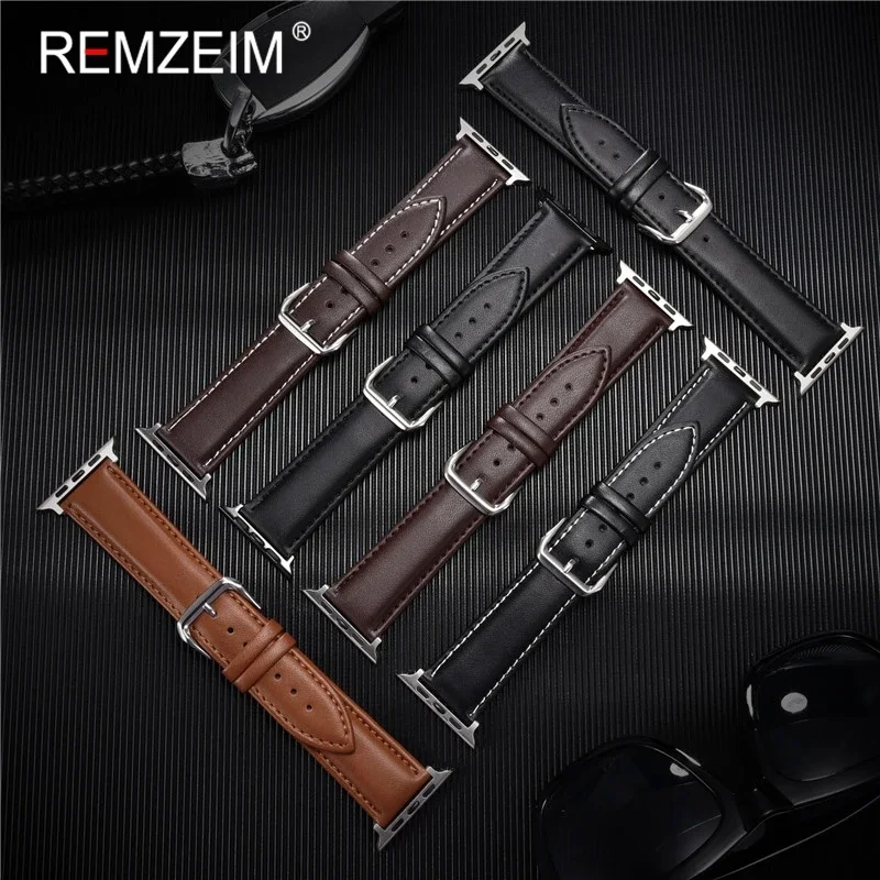 Genuine Leather Watchband 38 40 41mm for iwatch 9 8 Ultra 7 6 5 4 3 SE Replace Wrist Strap 42 44 45 49mm for Apple Watch