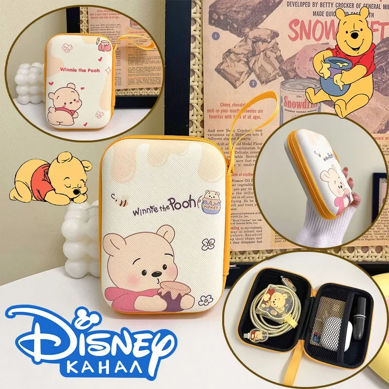 Disney Pooh Bear Cartoon Headset Organizer Bag Large Coin Purse Anime Portable USB Data Cable Organizer Travel Cable Organizer