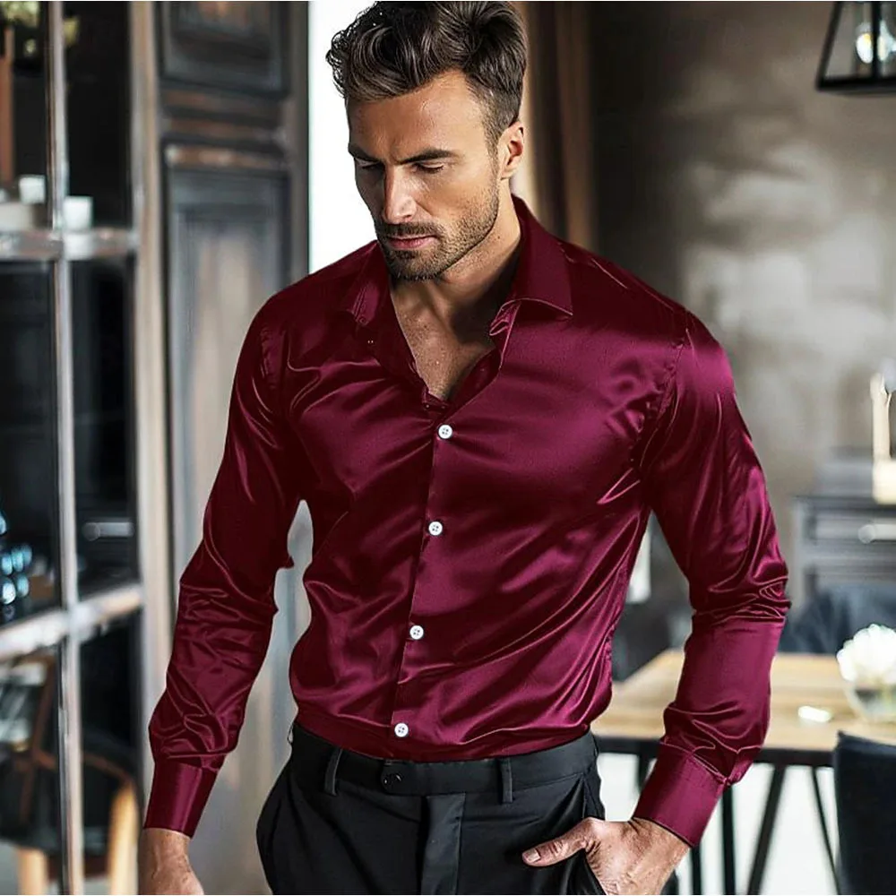 

Men s Classic Button-Down Shirt with Long Sleeves Solid Color Casual Business Top for Spring Streetwear and Beach Vacation