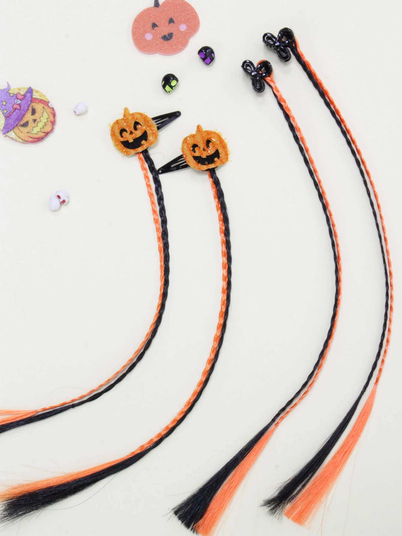 

Cute & Whimsical Halloween Series Hair Clips: Pumpkin Orange-Black Braided Hair Clips; Orange-Black Braided Small Claw Clips