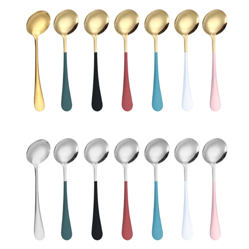 1Pcs  Coffee Stirring Spoon Stainless Steel Round Soup Spoons Tableware Dessert Spoon Dishwasher Safe Kitchen Tool