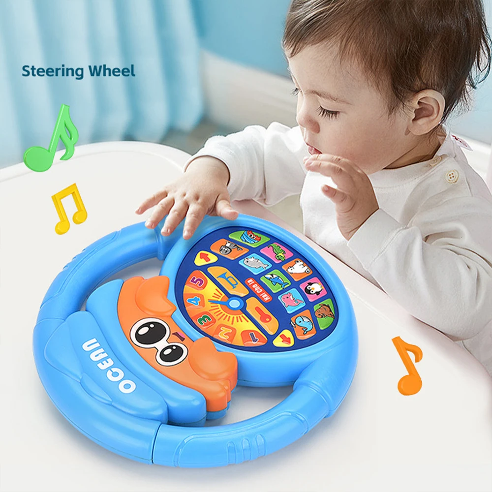 Mini Simulated Cartoon Style Car Steering Wheel 360° Rotation Driving Traffic Kniwledge Sound Effect Strong Suction Cup Kid Toy