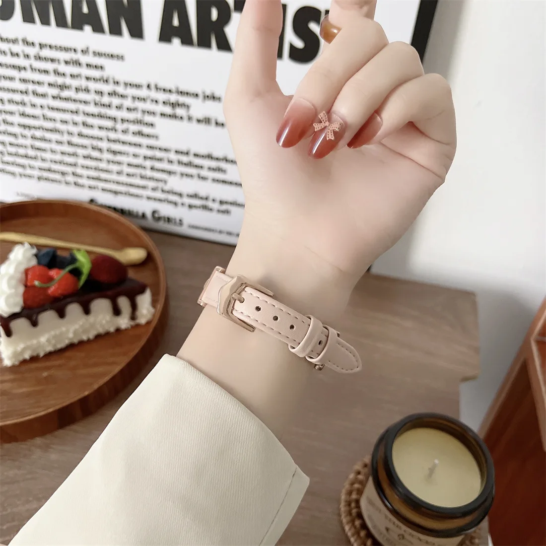 For Apple 56789 Generation Watch Wristband Apple Watch se Elegant Ladies Plain Leather Strap