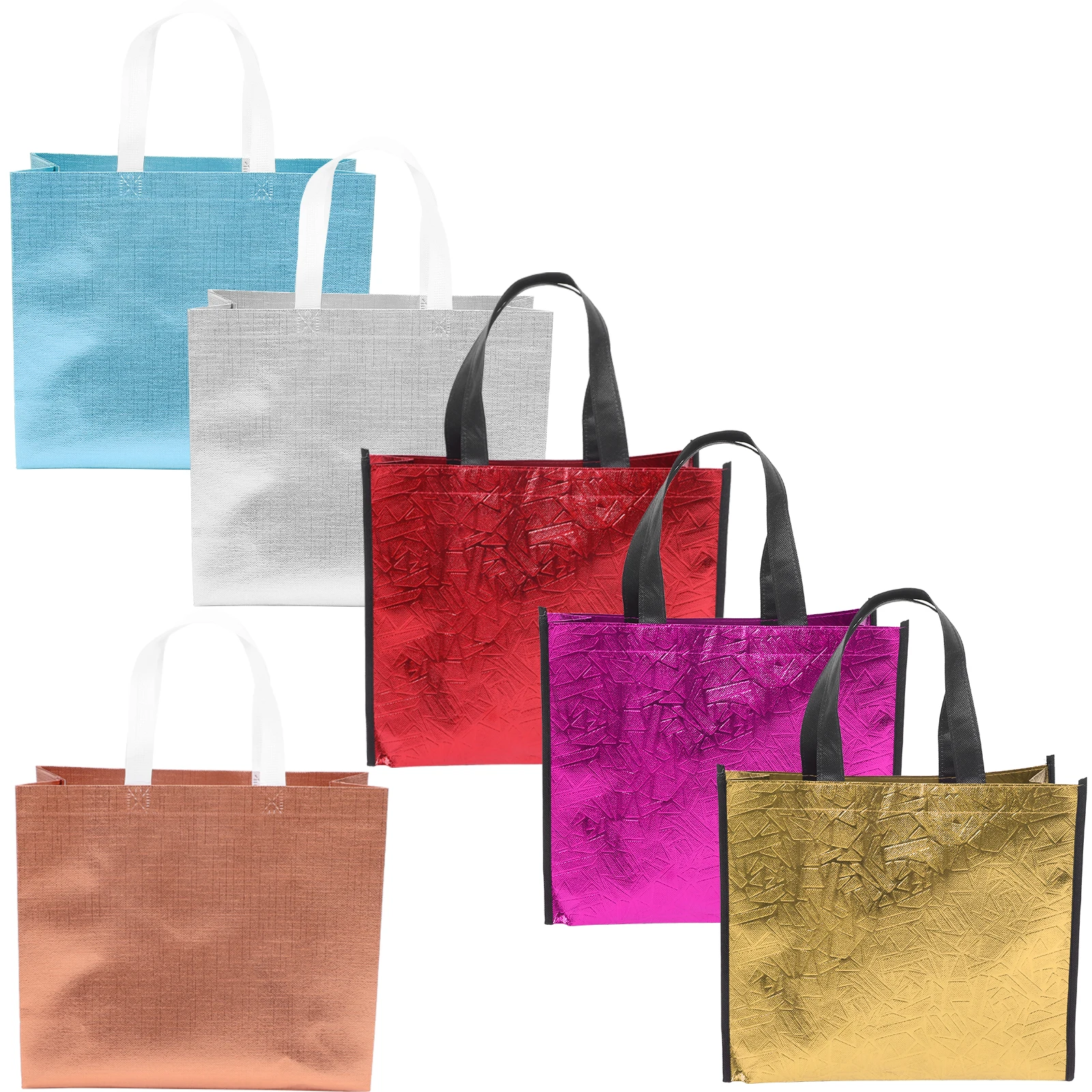 

6 Pcs Reusable Gift Bags 27x32cm Rose Gold Silver Colors Portable Shopping H bags Wrapping Storage Birthday Party