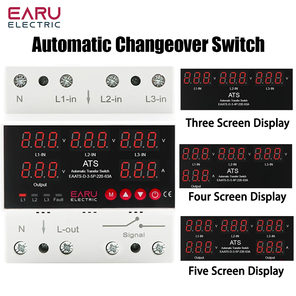 ATS Automatic Changeover Switch 100A 63A Over Current Limiter Adjustable Over  Under Voltage Time Lag Protection Uninterrupted