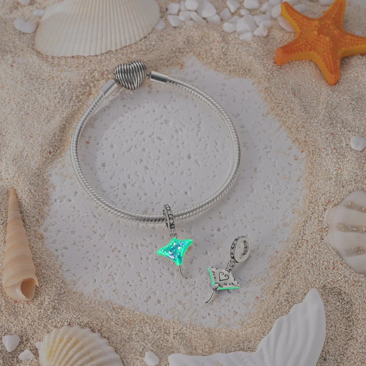 925 Sterling Silver Pendant Charm Fit Bracelet Necklace DIY Luminous Glowing Ocean Devil Fish For Woman Fine Jewelry Summer