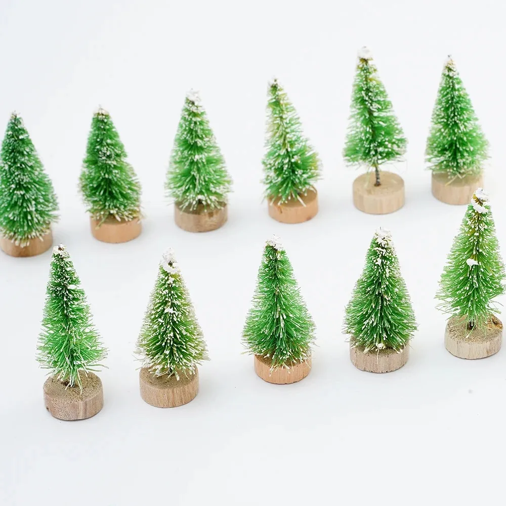 12pc künstliche Mini-Weihnachts baum Sisal bäume mit Holz basis Flaschen bürsten bäume für Weihnachten Tischplatte Dekor Winter Ornamente – Detail 13