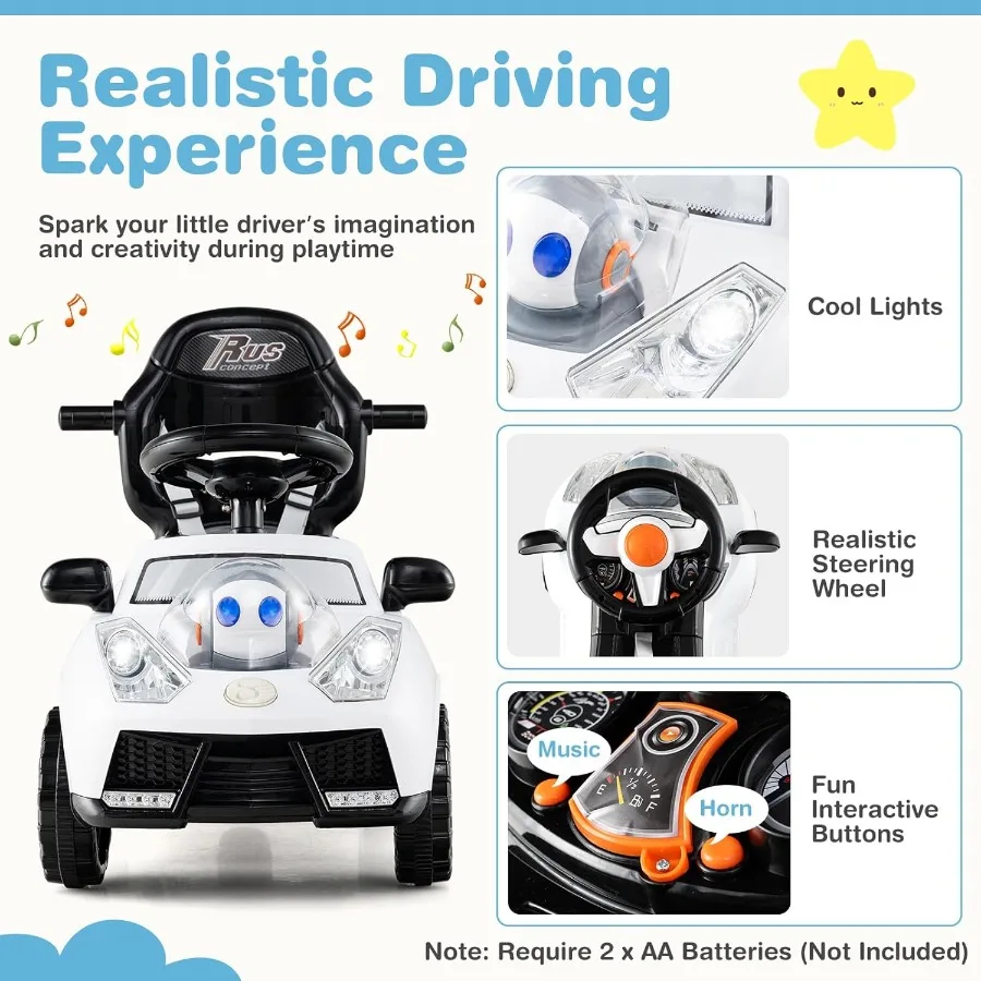 Push Car for Toddlers 3 in 1 Stroller Sliding Walking Car with Handle Canopy Seat Belt Horn Music and Lights Under-Seat Storage