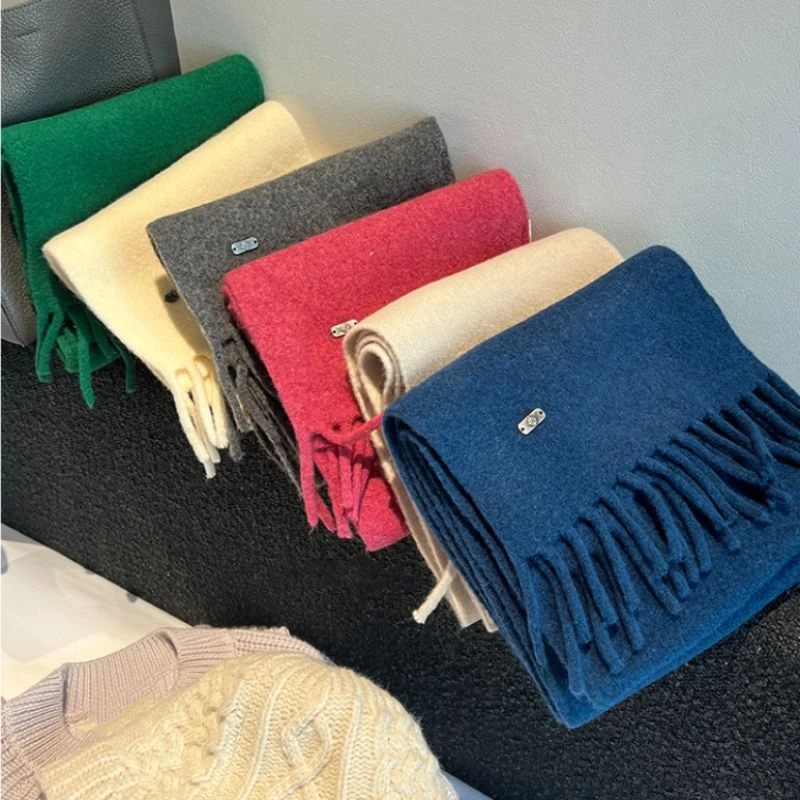 Korea Classic Fashion High Quality Women Men\'s Wool Blend Scarf Thickened Solid Color Knitted Shawl Blanket Cashmere  Wrap Warm