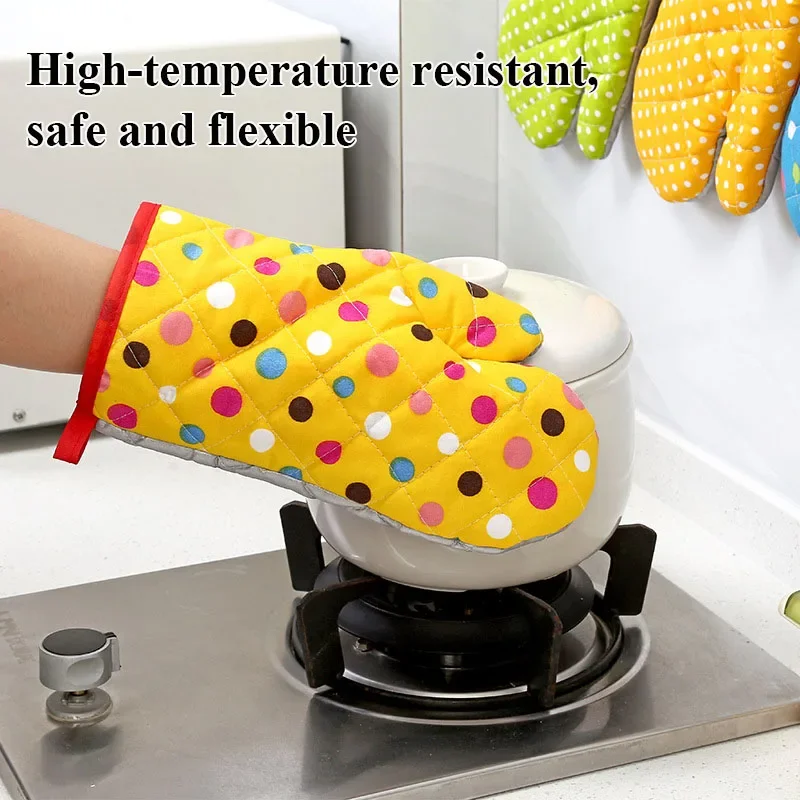 Non Slip Household Mitten Microwave Oven Glove  Thickened Insulated Baking Heat Resistant Gloves Oven Mitts Cute Kitchen Tool