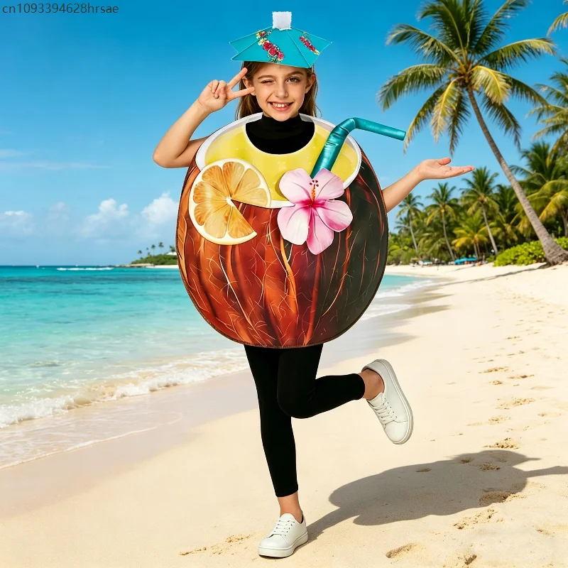 

Enfant Coconut Drink Costume,Funny Tropical Fruit Cosplay Outfit for Halloween Carnival Party Cute Summer Themed Fancy Dress