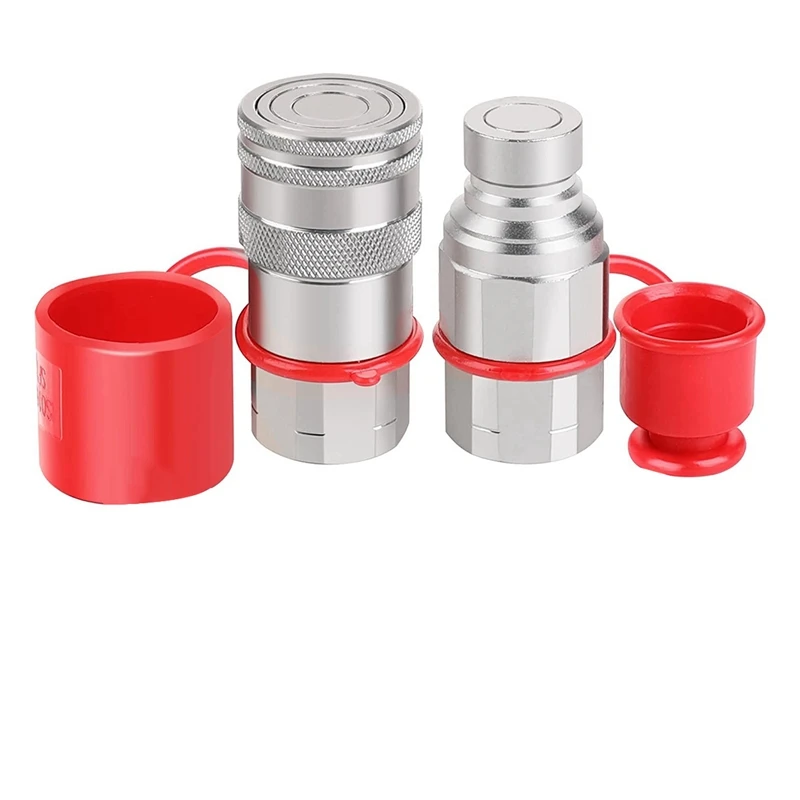 Hydraulic Quick Connect 1/2Inch NPT Hydraulic Coupler Skid Steer Flat Face Quick Connect Couplings with 2PCS Dust Cap