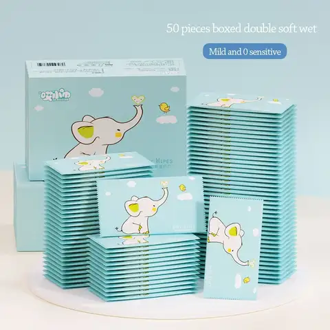 아기 일회용 휴대용 변기 물티슈 면봉 패드, 손 청소 소독, 안전한 야외 실용성, 50 개