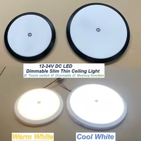 12V-24V DC LED Dimmable Ceiling Lights,Memory function,Slim Thin Interior Dome Lamp for RVs Caravan Marine Boat Yacht,Warm Cool