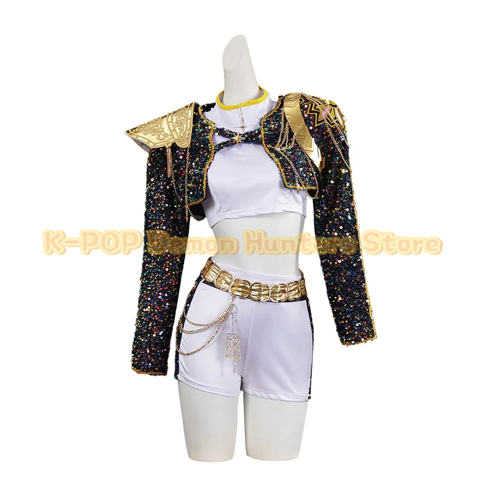 Novo anime kpop rumi cosplay traje peruca mulher preto branco uniforme natal festa de halloween roupas