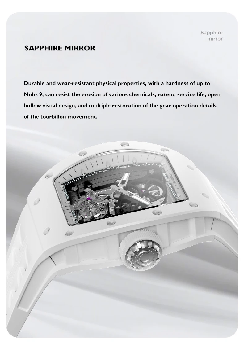 CRONUSART Männer Tourbillon Uhr Tonneau Mechanische Armbanduhr 5Bar Keramik Gehäuse Leucht Fluororubber Strap Saphir Spiegel