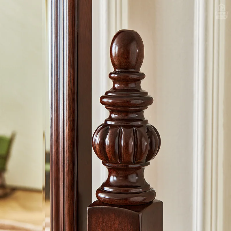 American solid wood full-length mirror, gold silk teak all solid wood bedroom vertical full-length full-length mirror
