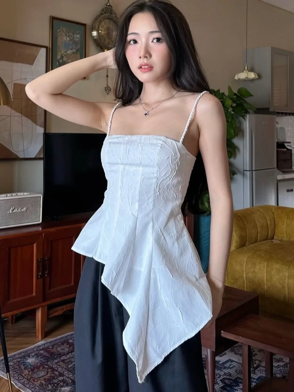 

Slimming Effect Summer New Design Irregular Pleated 3D Women's Tank Top Chic Women's Faion Sweater Other Material 00%