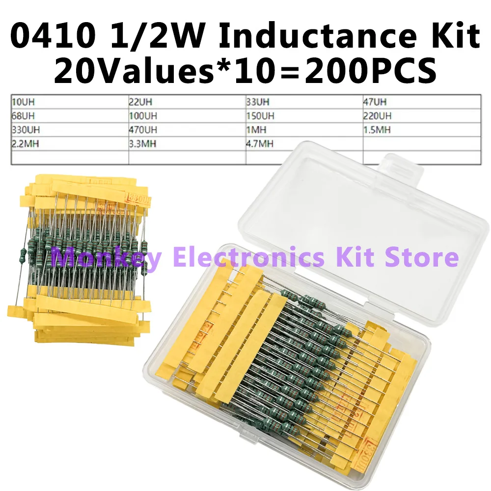 

0410 Color Ring Inductor Pack (1uH - 4.7mH) 1/2W Color Coded Inductors 20 Assorted 10pcs Each