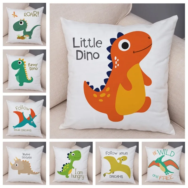 Cute Jurassic Dinosaur Cushion Cover Decorative Cartoon Animal Pillowcase Kids Room Sofa