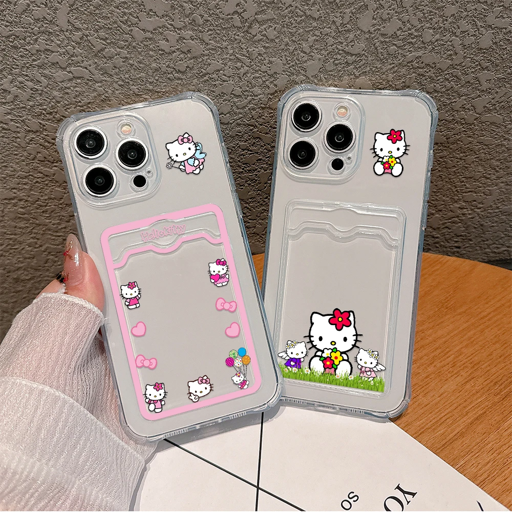 

Cute Hello kitty My melody Card Hold Case For iPhone 15 14 13 12 11 Mini Pro Max X XR XSMax 6S 6 7 8 Plus Anti-fall Clear Cover