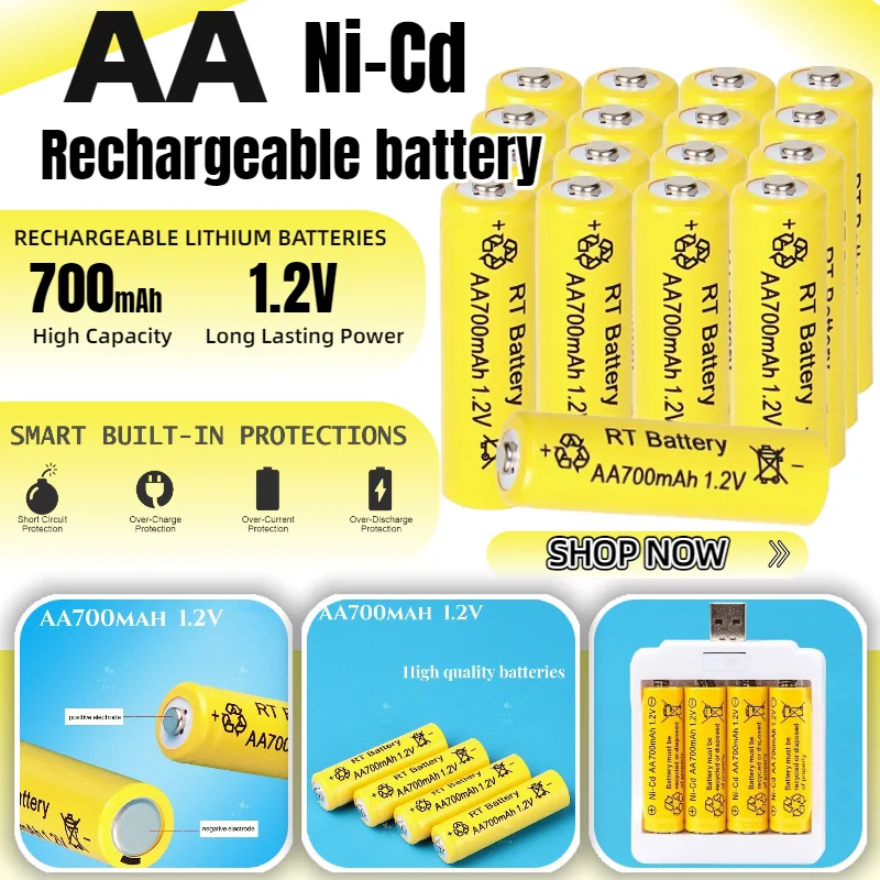 

High-Capacity 700mAh 1.2V AA Rechargeable Batteries, Ni-MH Long-Lasting Power for Home Office Device