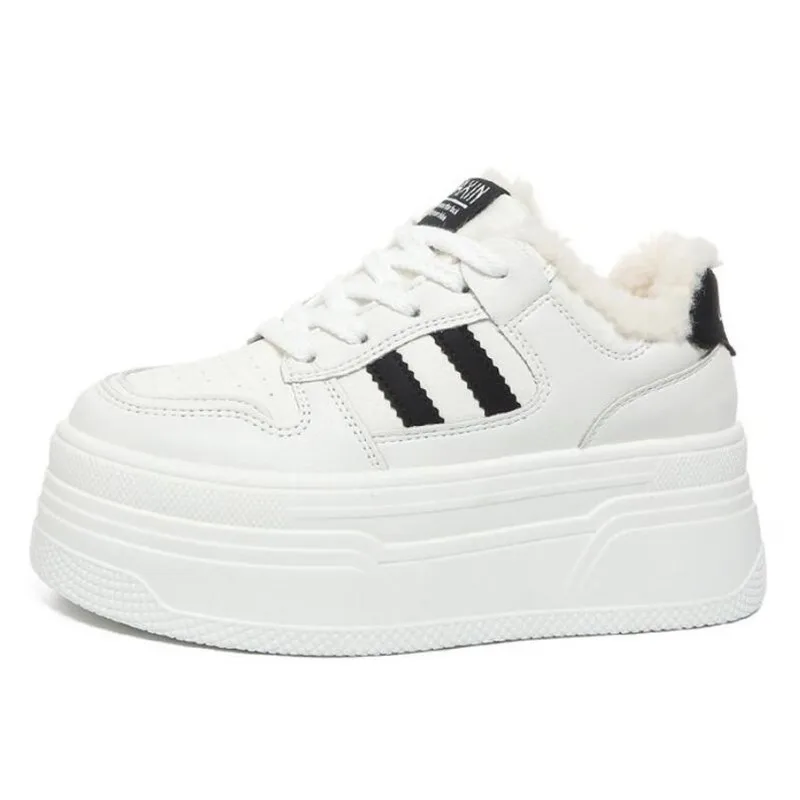 8 سنتيمتر أزياء مريحة زيادة الأحذية الجلدية عارضة الأحذية القطنية الدافئة كعب سميك منصة تنوعا مكتنزة التسلل أحذية رياضية